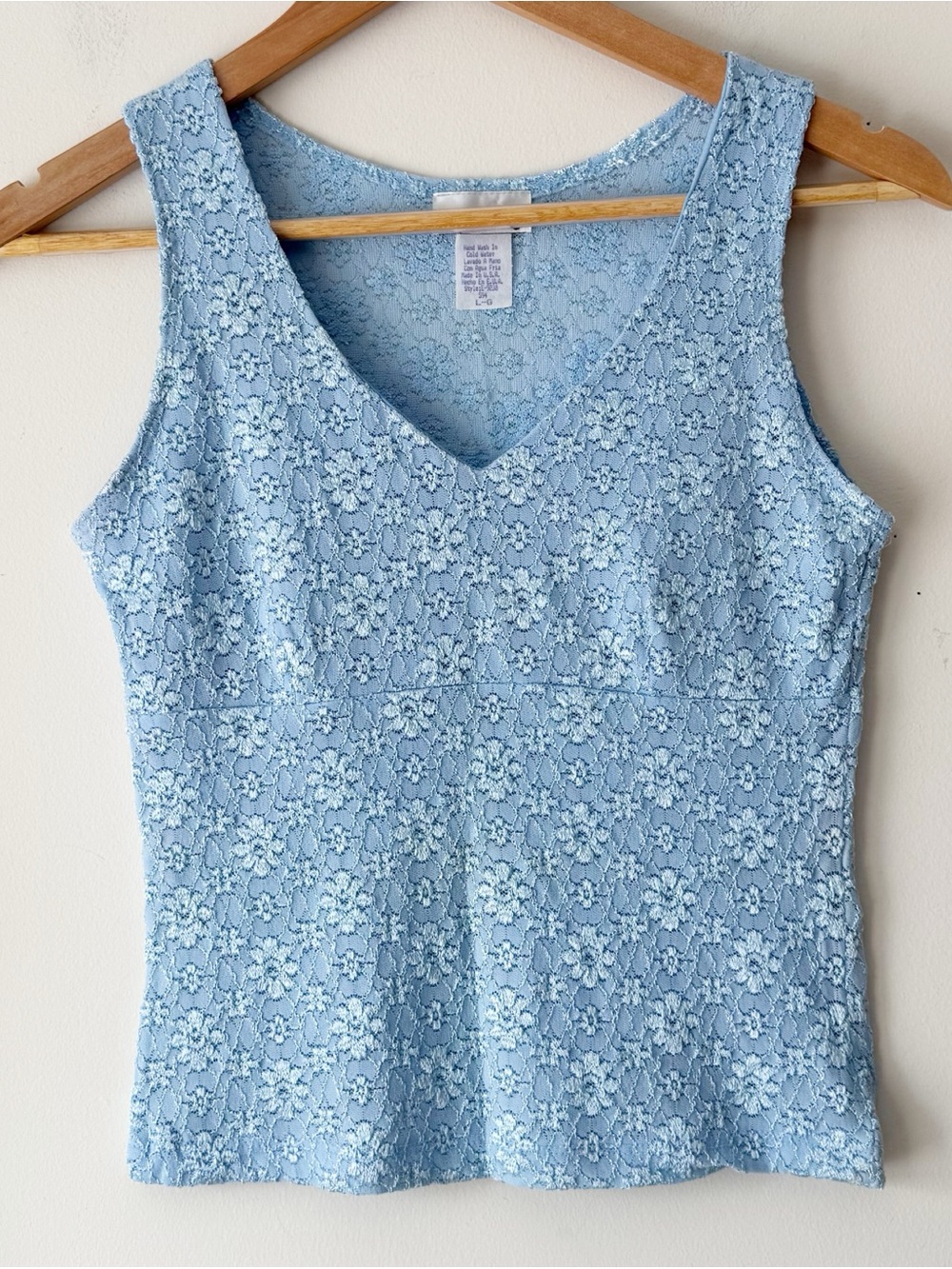 Rave City Vintage Y2K Light Blue Floral Lace V-Neck Cami Tank Top Size Large